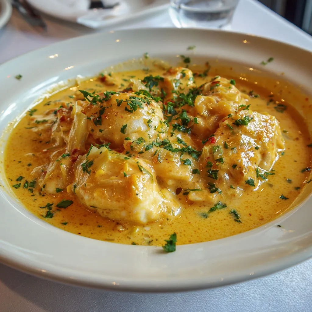 Blanquette de cabillaud façon bisque de homard, crémeuse et gourmande.