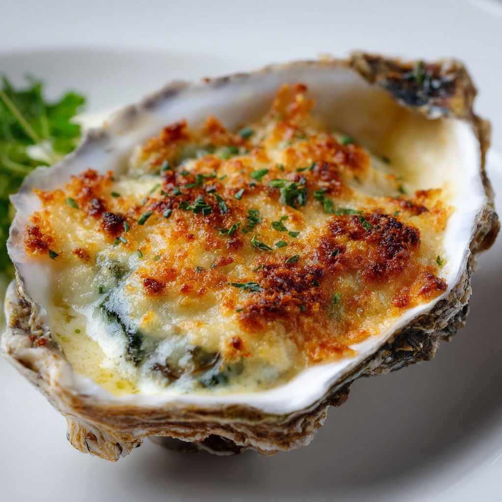 Des huîtres gratinées croustillantes sur un lit de sel.