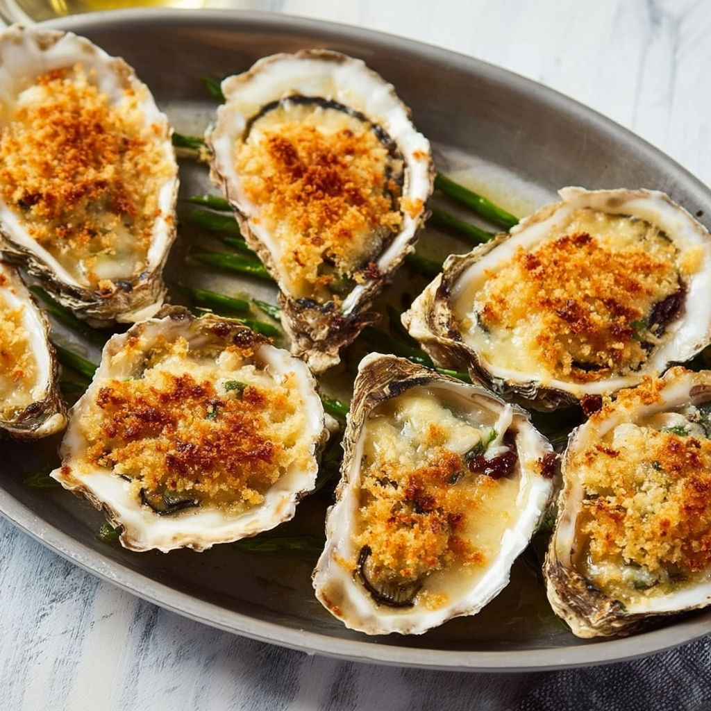 Huîtres gratinées dorées, parfaites pour les fêtes.