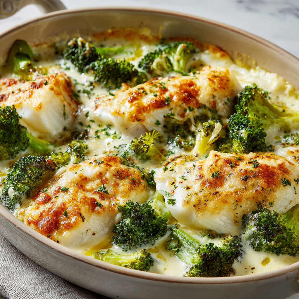Gratin fondant poisson et brocolis, crémeux à souhait.