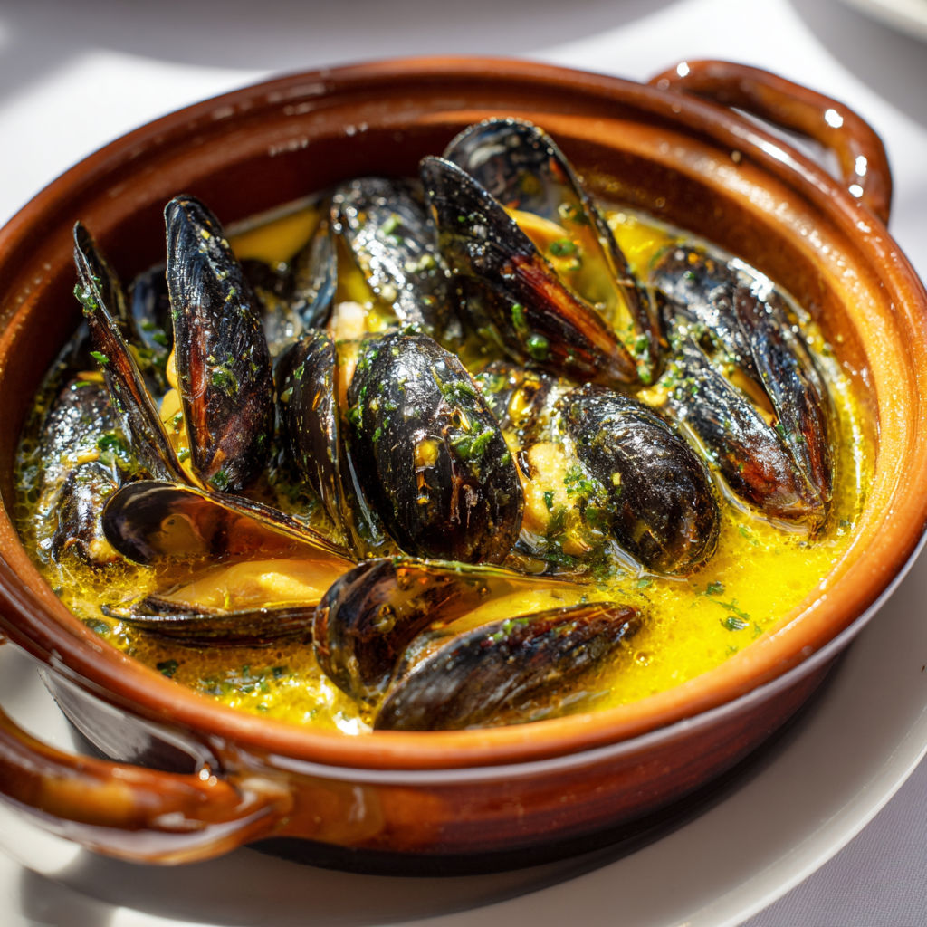 Moules à la crème safranée prêtes à servir.