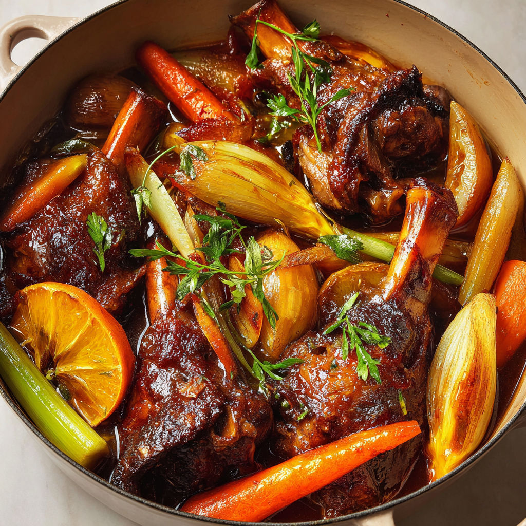 Jarrets d'agneau en sauce miel de sarrasin.