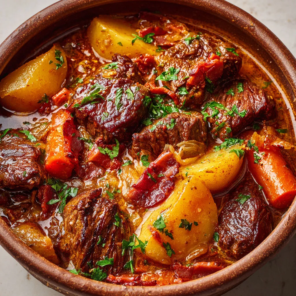 Bœuf mijoté traditionnel moelleux et parfumé.