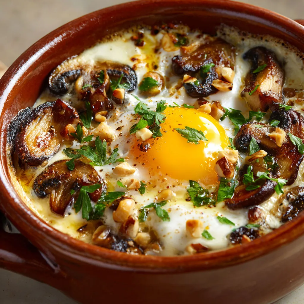 Œufs cocotte truffés : brie fondant et champignons pour un max de plaisir
