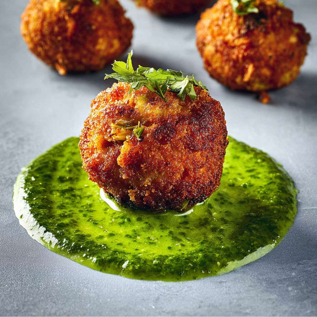 Acras dorés au thon et artichaut avec sauce citronnée aux herbes, hyper croustillants.