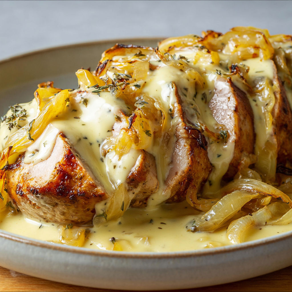 Filet mignon ultra tendre avec oignons confits et reblochon fondant.