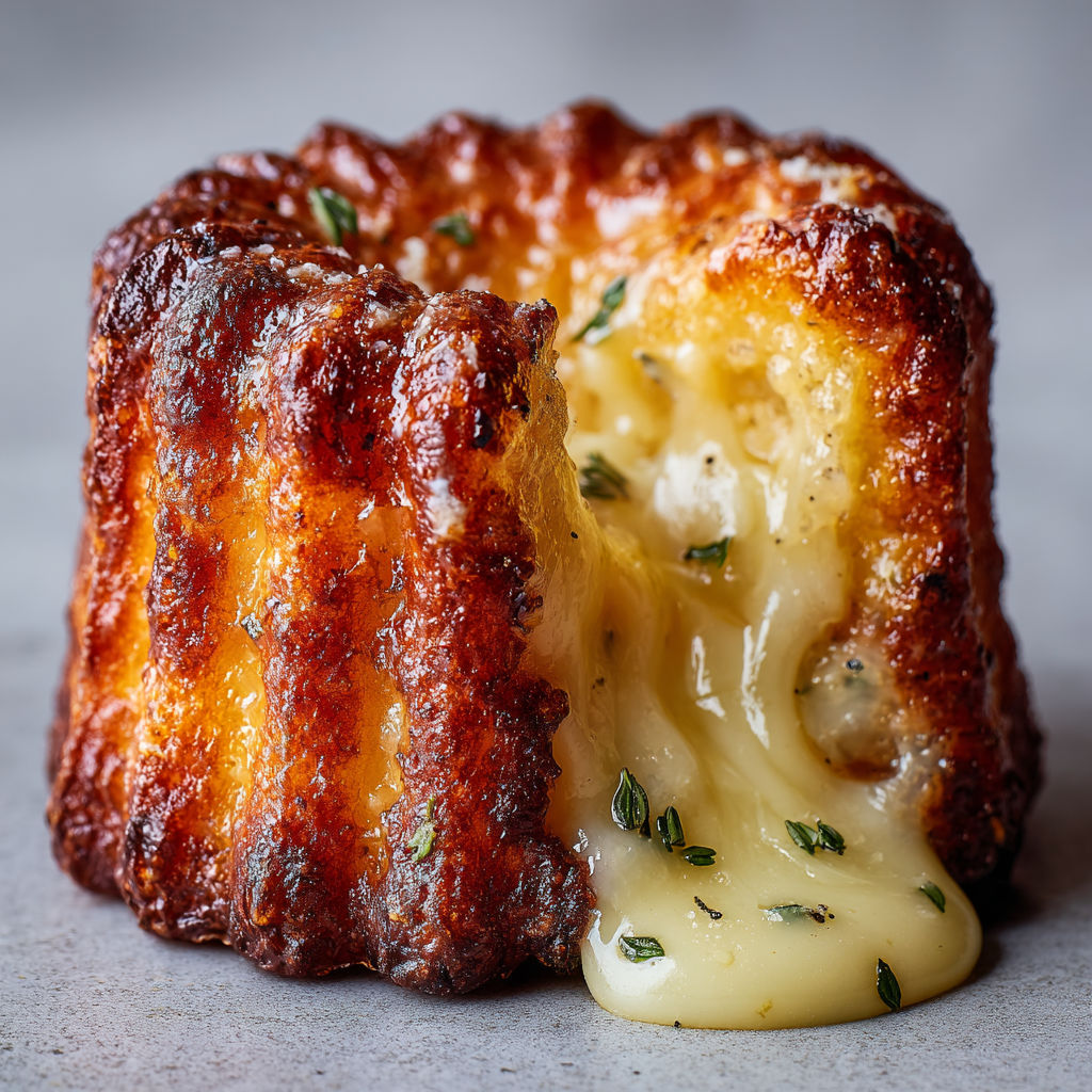 Cannelés salés au parmesan et thym, cœur fondant au comté.