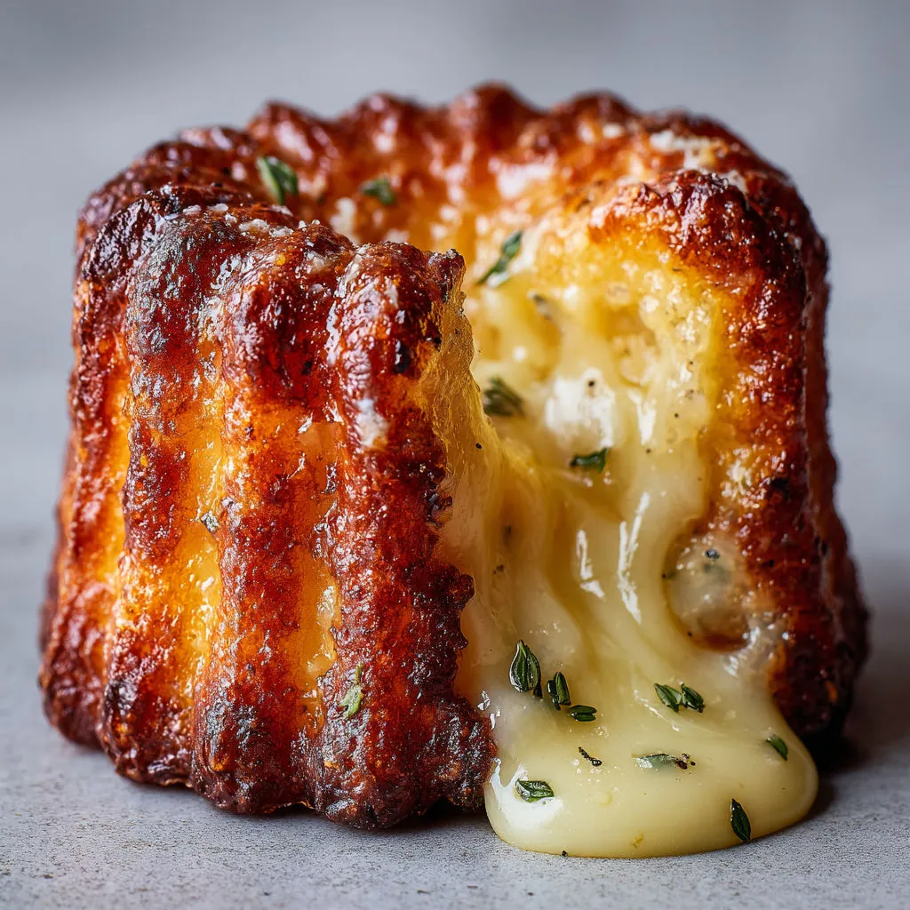 Cannelés salés au parmesan et thym, cœur fondant au comté.