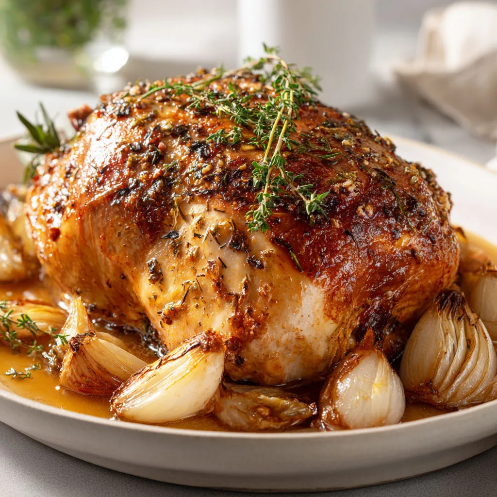 Viande de dinde dorée au four avec thym et échalotes