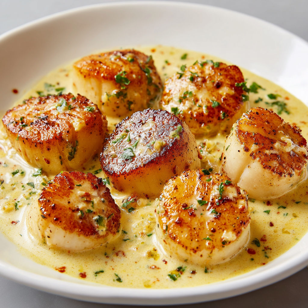 Saint-Jacques ultra tendres, sauce crémeuse au curry tout doux.