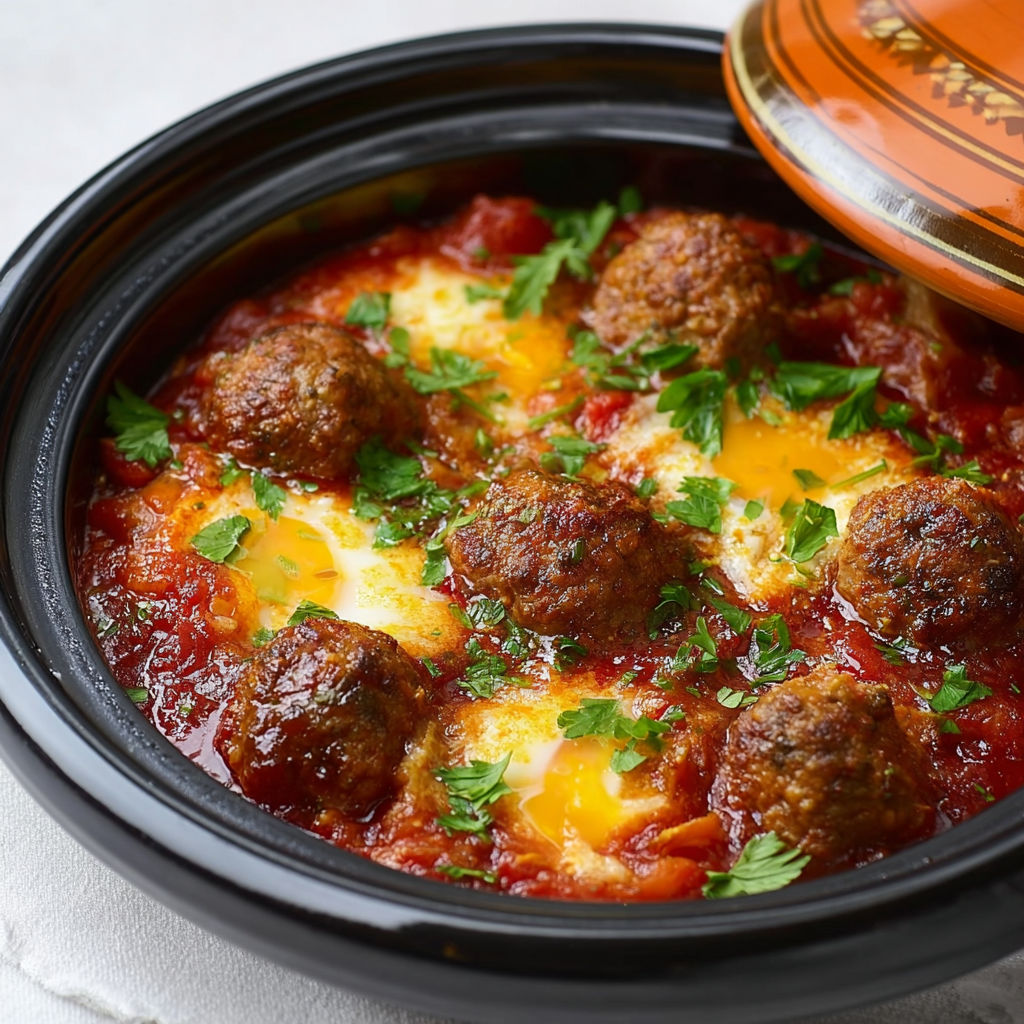 Plat marocain de keftas et œufs avec sauce bien parfumée