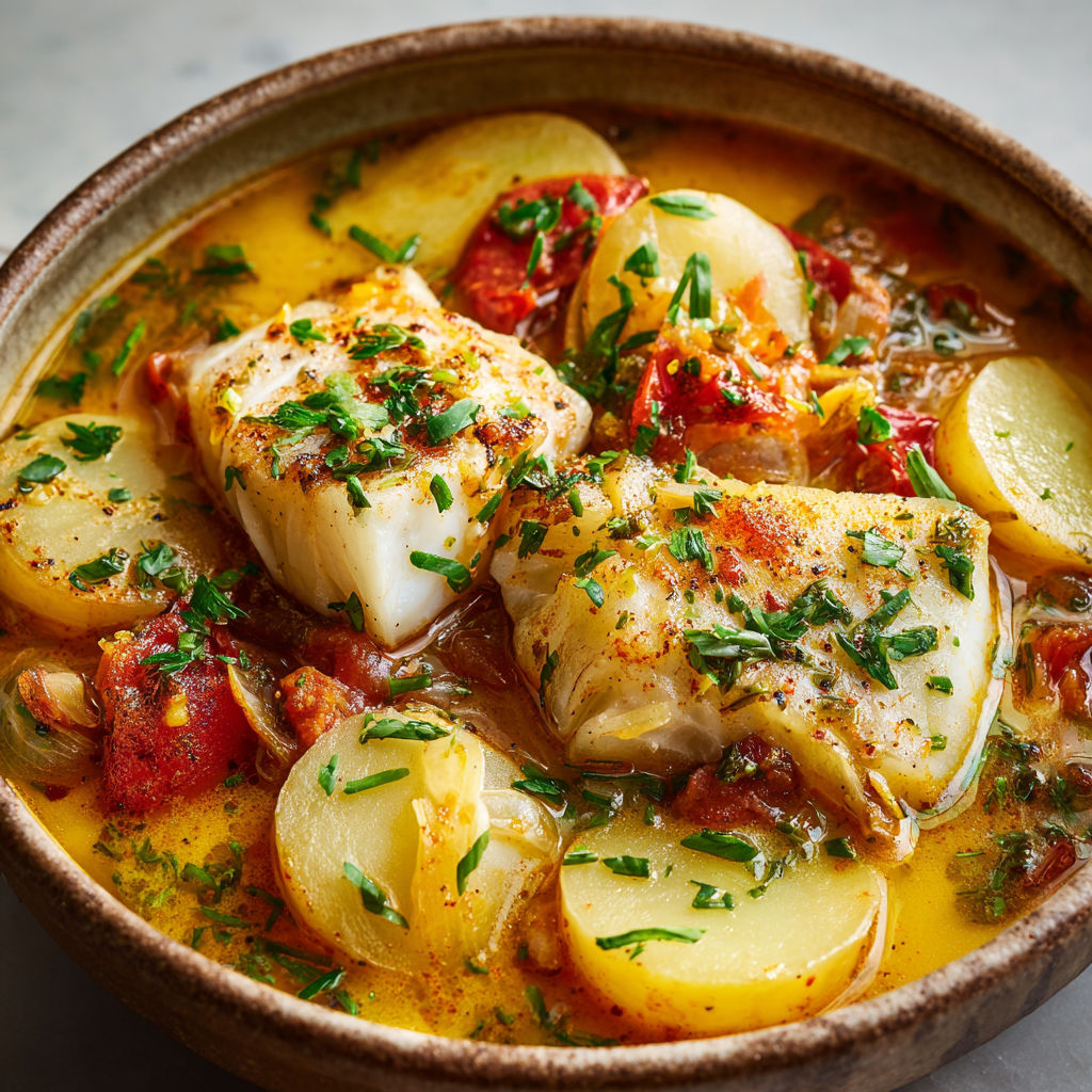 Cabillaud au safran et légumes servi dans un bol.
