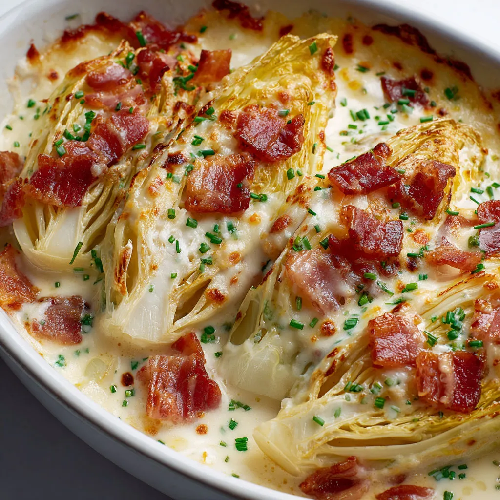 Endives braisées gratinées au bacon et fromage fondant.