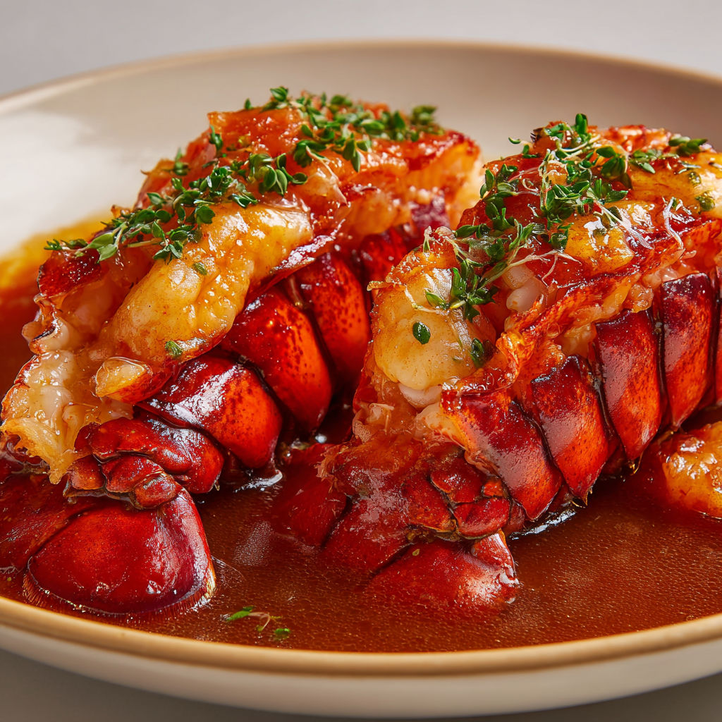 Queues de langouste baignées dans une sauce généreuse, goût marin et épices subtiles.