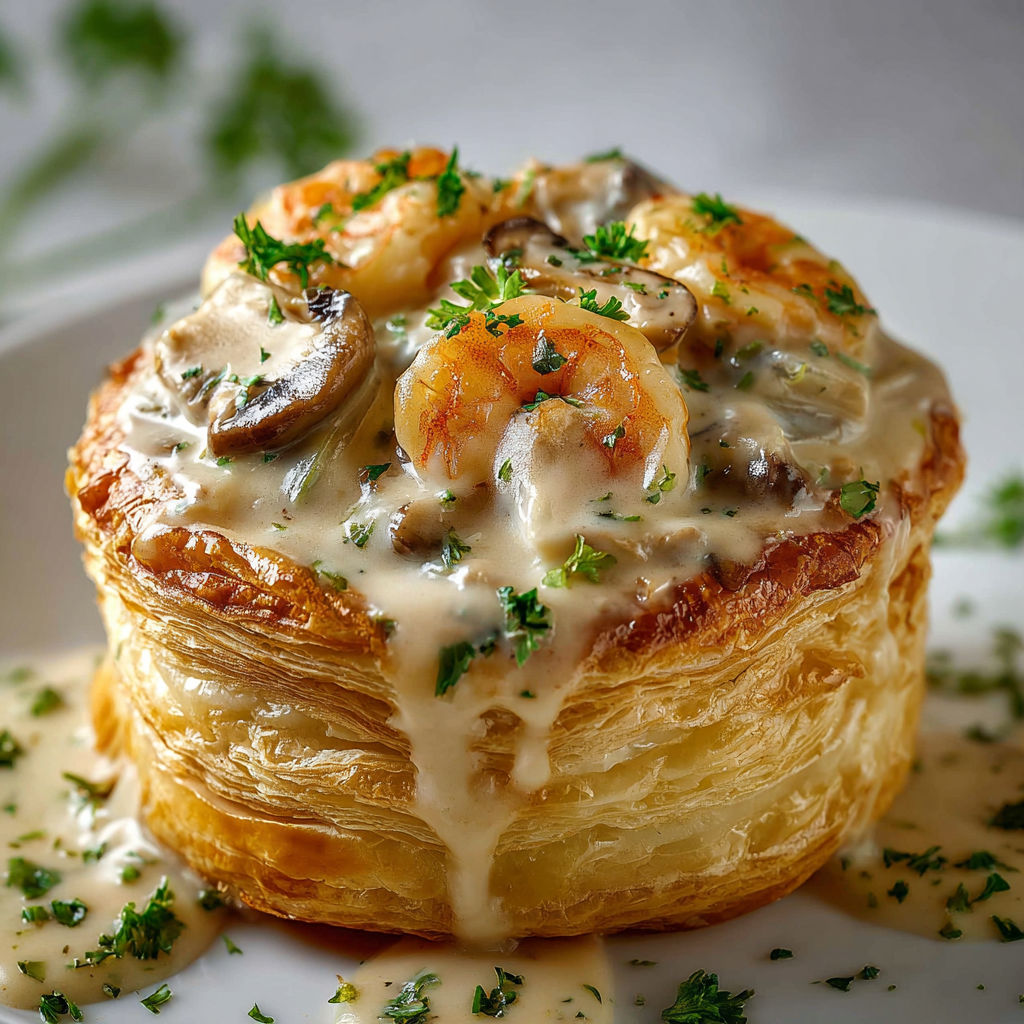 Bouchées à la reine classiques à la sauce bien crémeuse et garniture généreuse.
