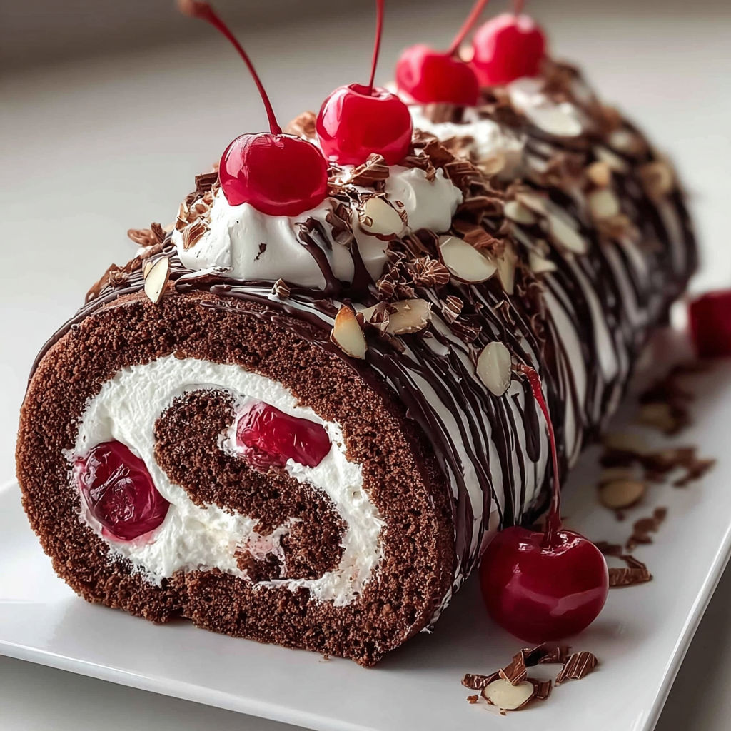 Superbe roulé Forêt-Noire à partager, bien gourmand.