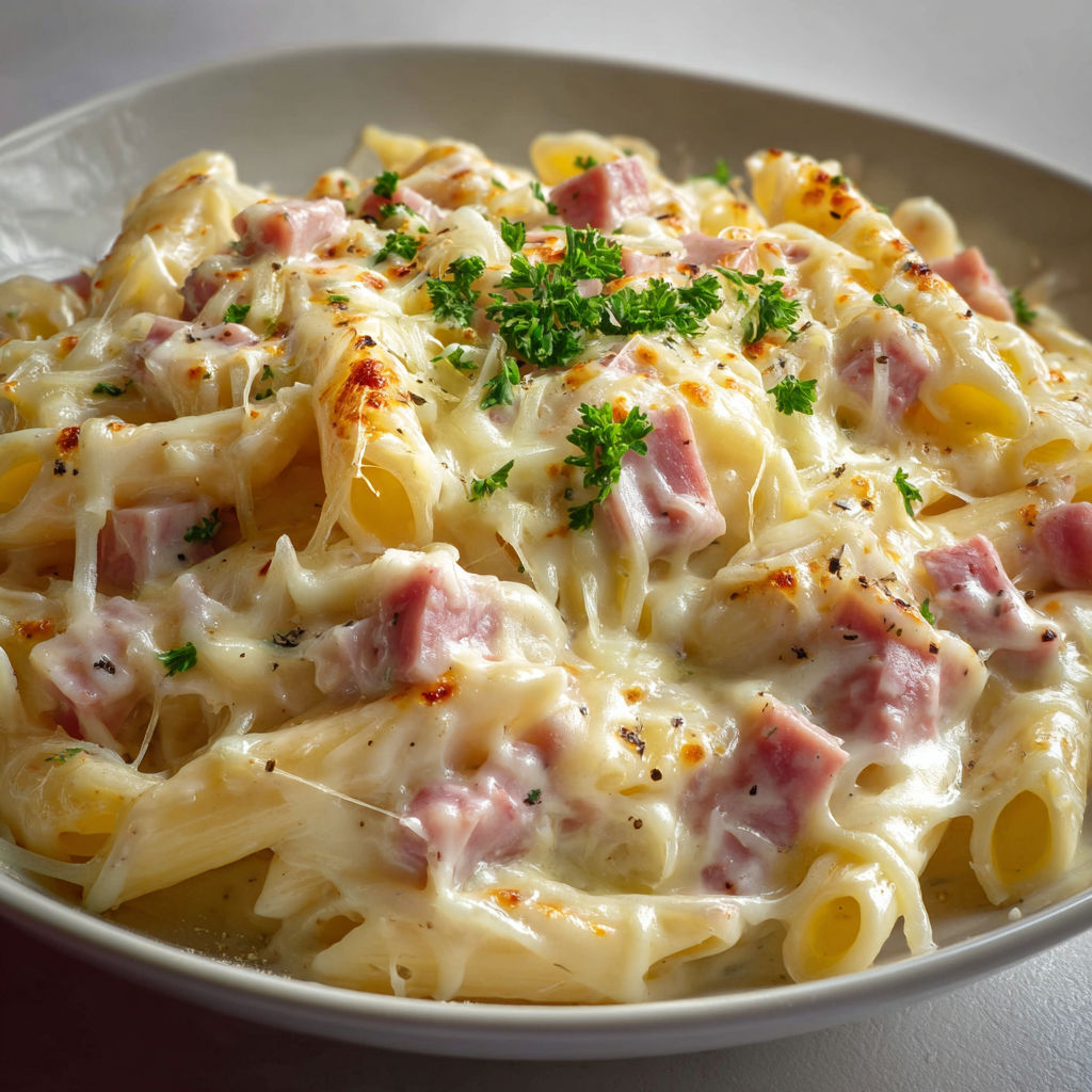 Gratin de pâtes jambon-fromage ultra crémeux façon bistrot.