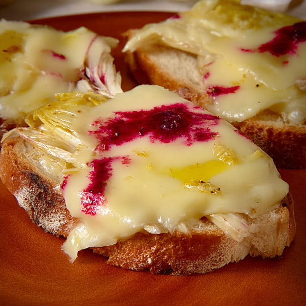 Tartines croustillantes avec endives gratinées et fromage fondant.