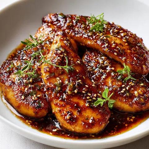 Poulet caramélisé au miel, ail et sauce soja.