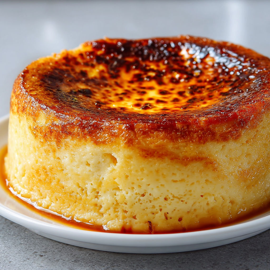 Gros flan vanille de boulanger ultra crémeux, fait maison, tout doré.