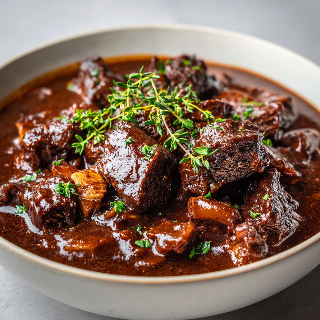 Carbonnade flamande traditionnelle avec bœuf tendre et sauce parfumée.