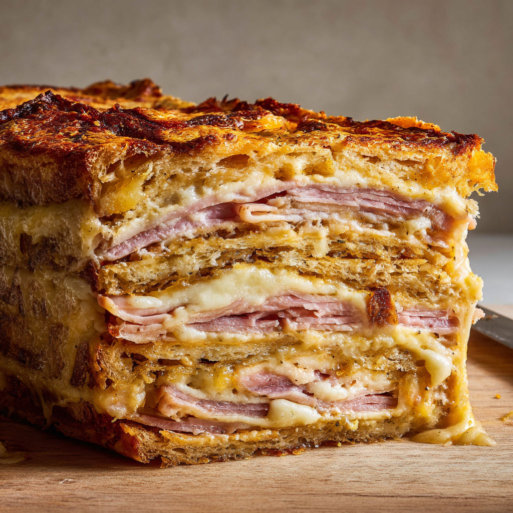 Croque Cake moelleux au Comté et Jambon fait maison.