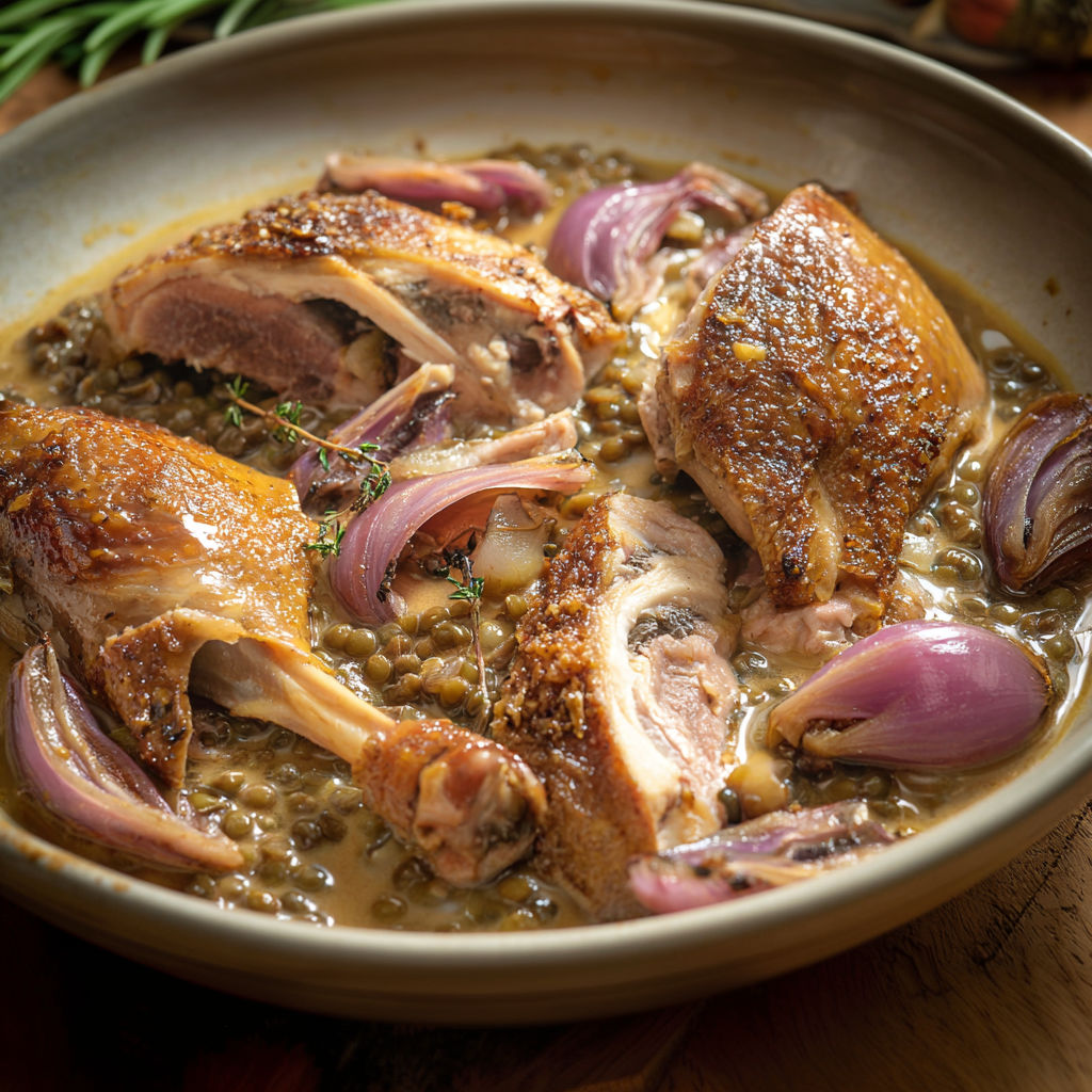 Pintade à l’auvergnate présentée dans un bol sur table.