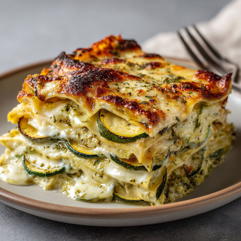 Part de gratin courgette mozzarella sur une assiette.