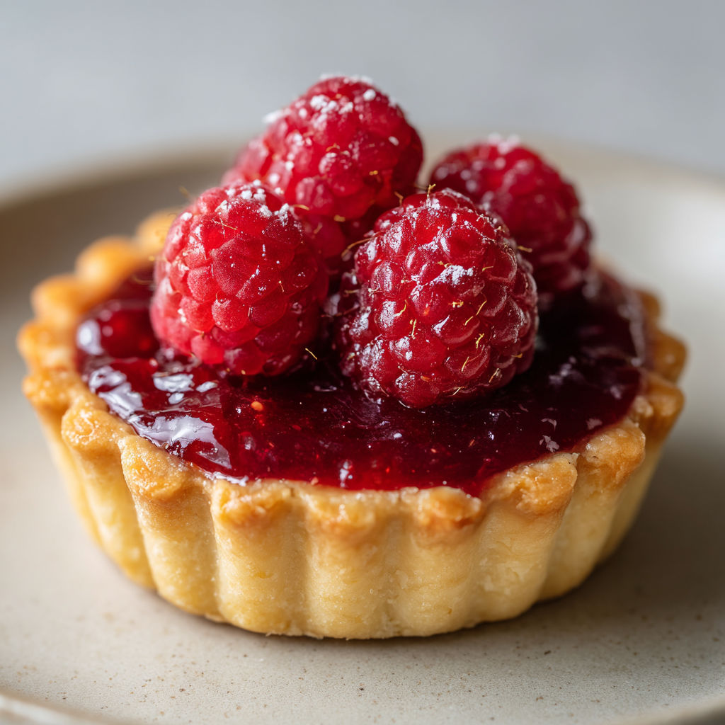 Délicieuse tartelette aux framboises sur un plateau raffiné.