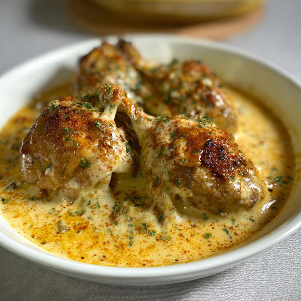 Le poulet Gaston Gérard servi à table, tout chaud, prêt à déguster.