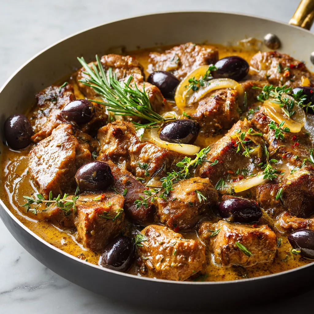 Sauté de veau tendre aux olives à l’ancienne.