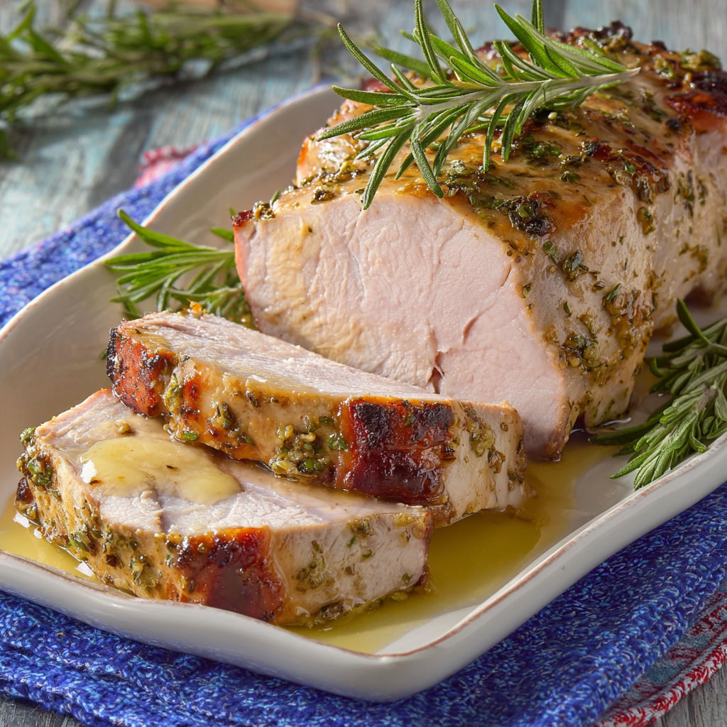 Un morceaux tendre de porc accompagné d'herbes fraîches et d'épices, prêt pour un plat chaleureux.