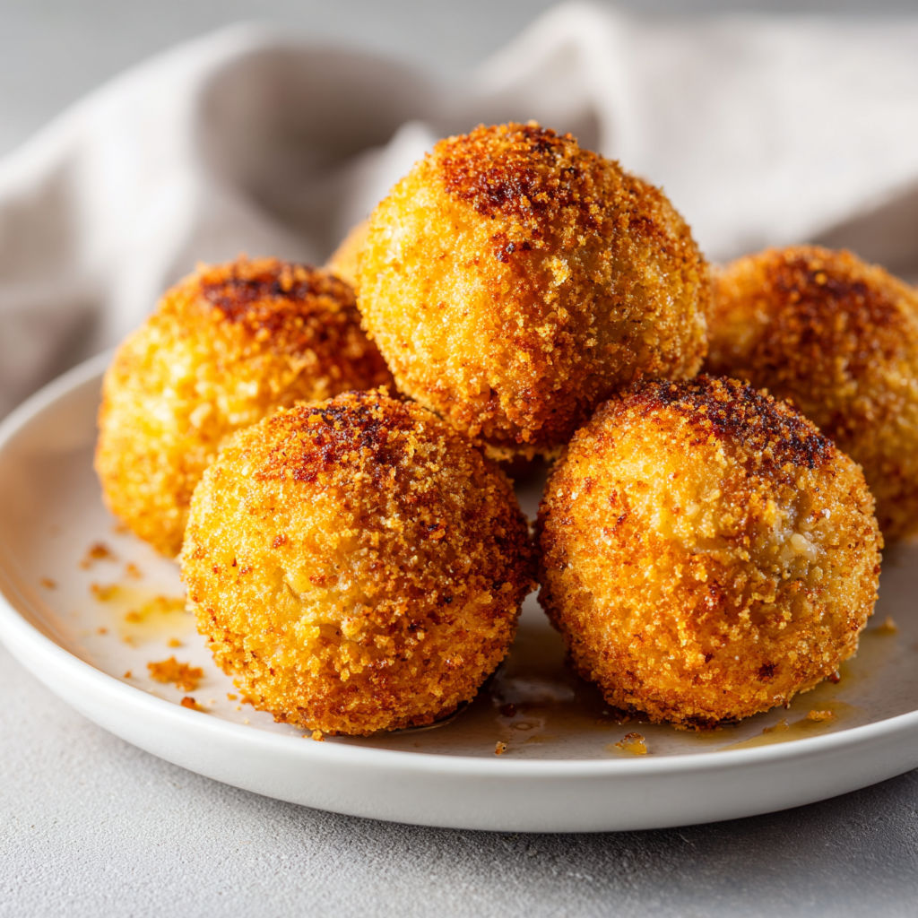 Petites boules crousti-moelleuses, mozzarella coulant à cœur.