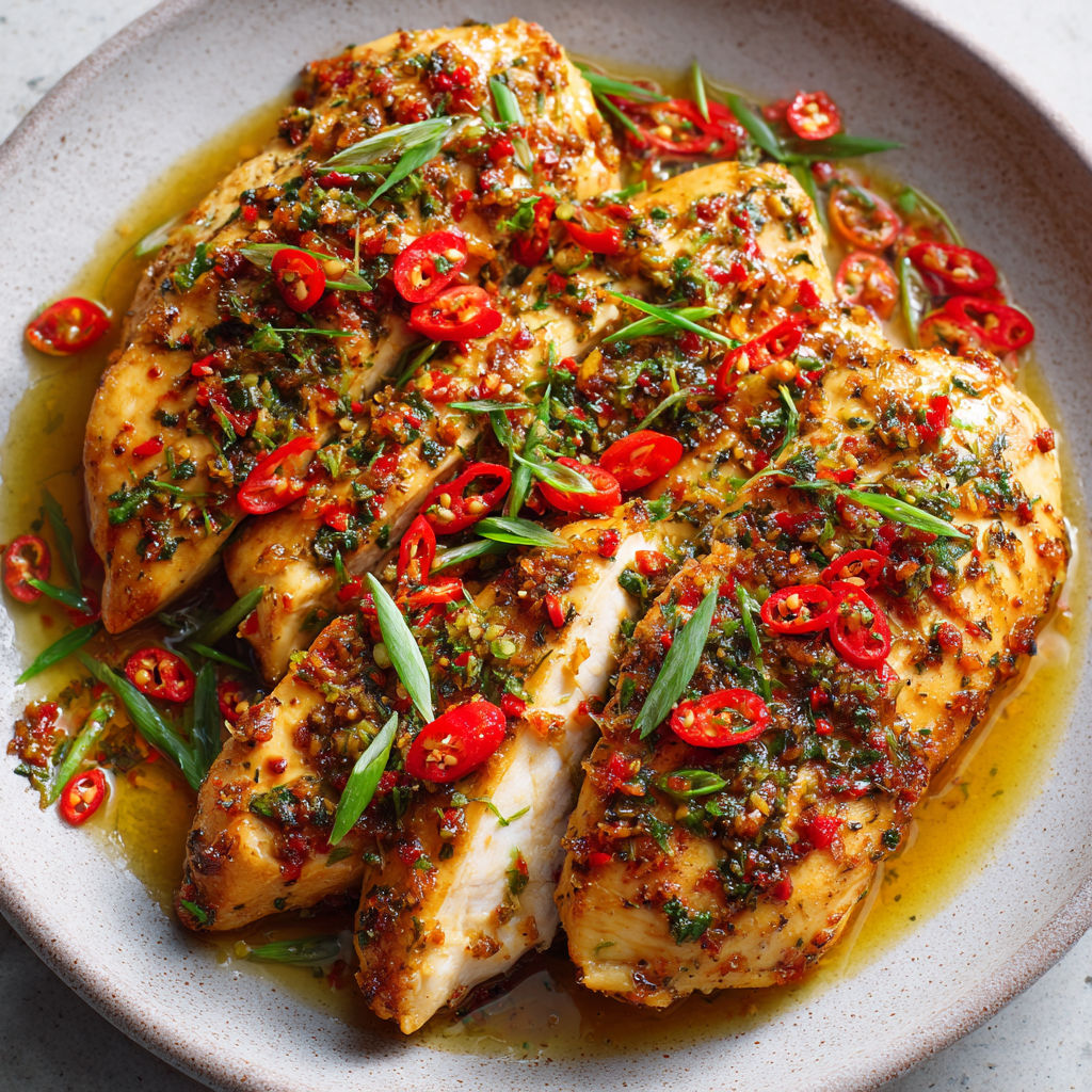 Blancs de poulet citronnelle et doux piment.