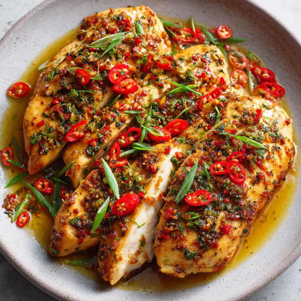Blancs de poulet citronnelle et doux piment.