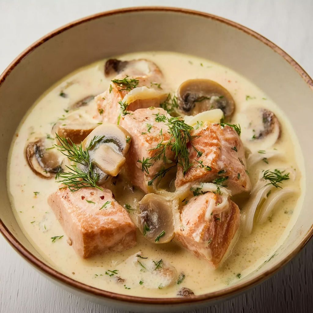 Dés de saumon ultra fondants à l’aneth en cassolette.