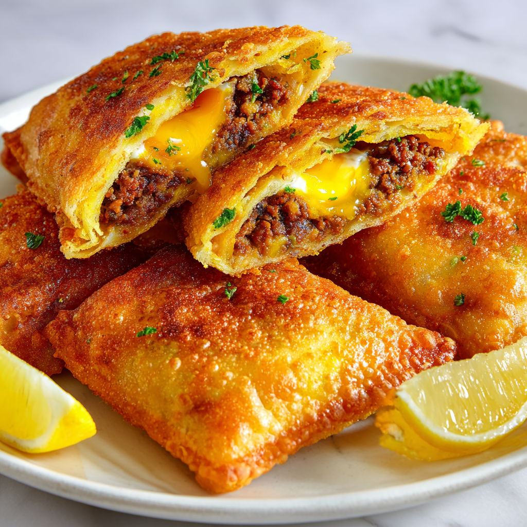 Superbe brick croustillante à la viande et jaune coulant.