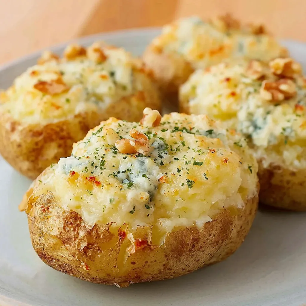 Pommes de terre moelleuses au roquefort et noix.