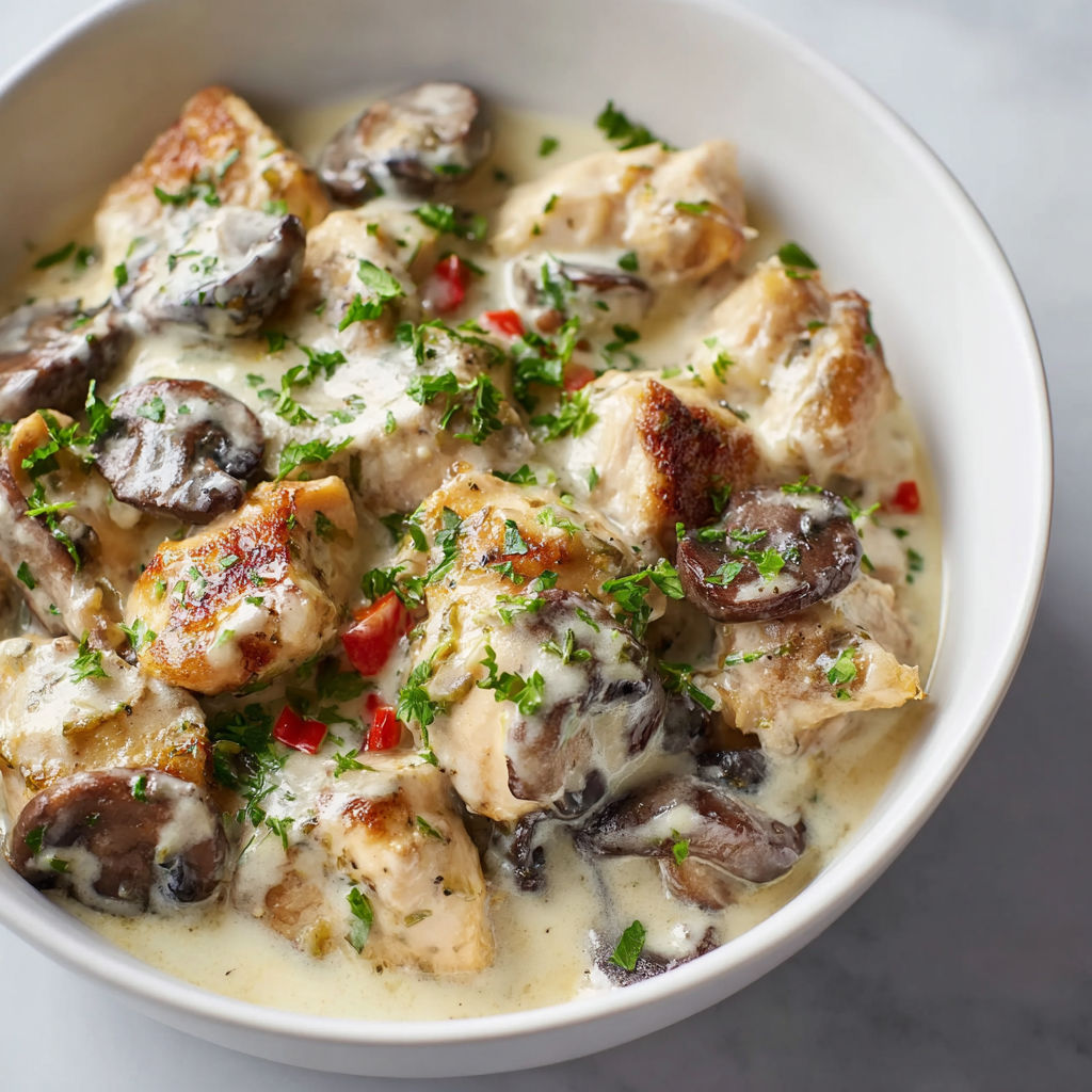 Une assiette de blanquette de poulet express à la sauce crémeuse.