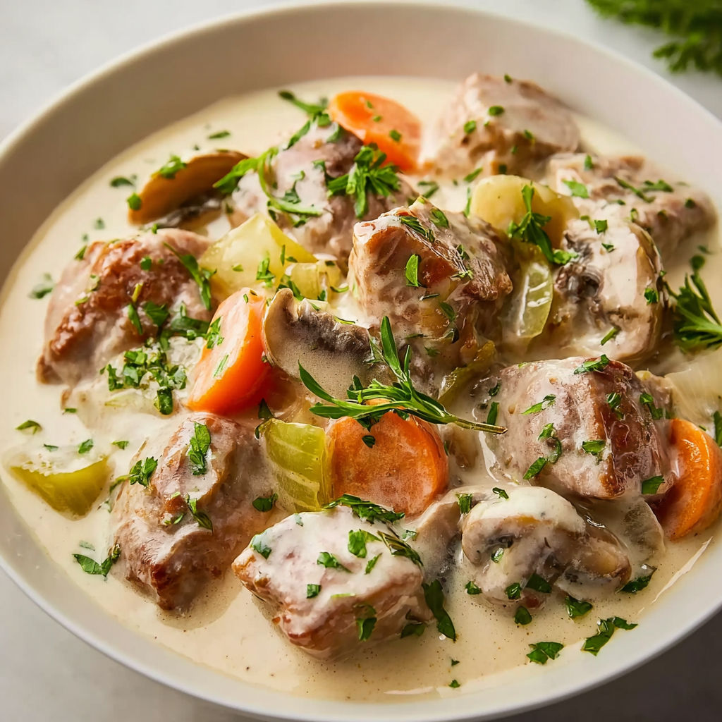 Un bol garni de blanquette de veau cuite à l’Airfryer.