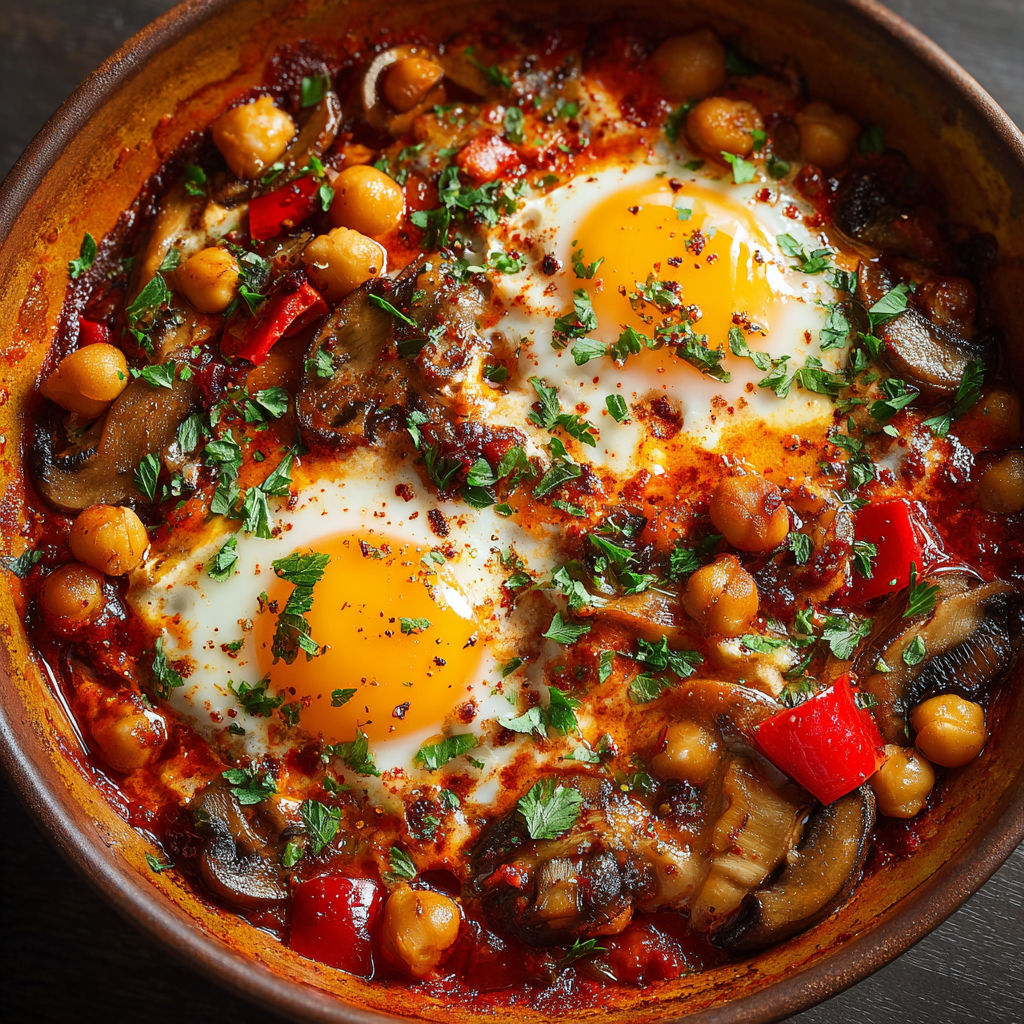 Un plat chaleureux de Chakchouka d'Hiver présenté dans un bol rustique.