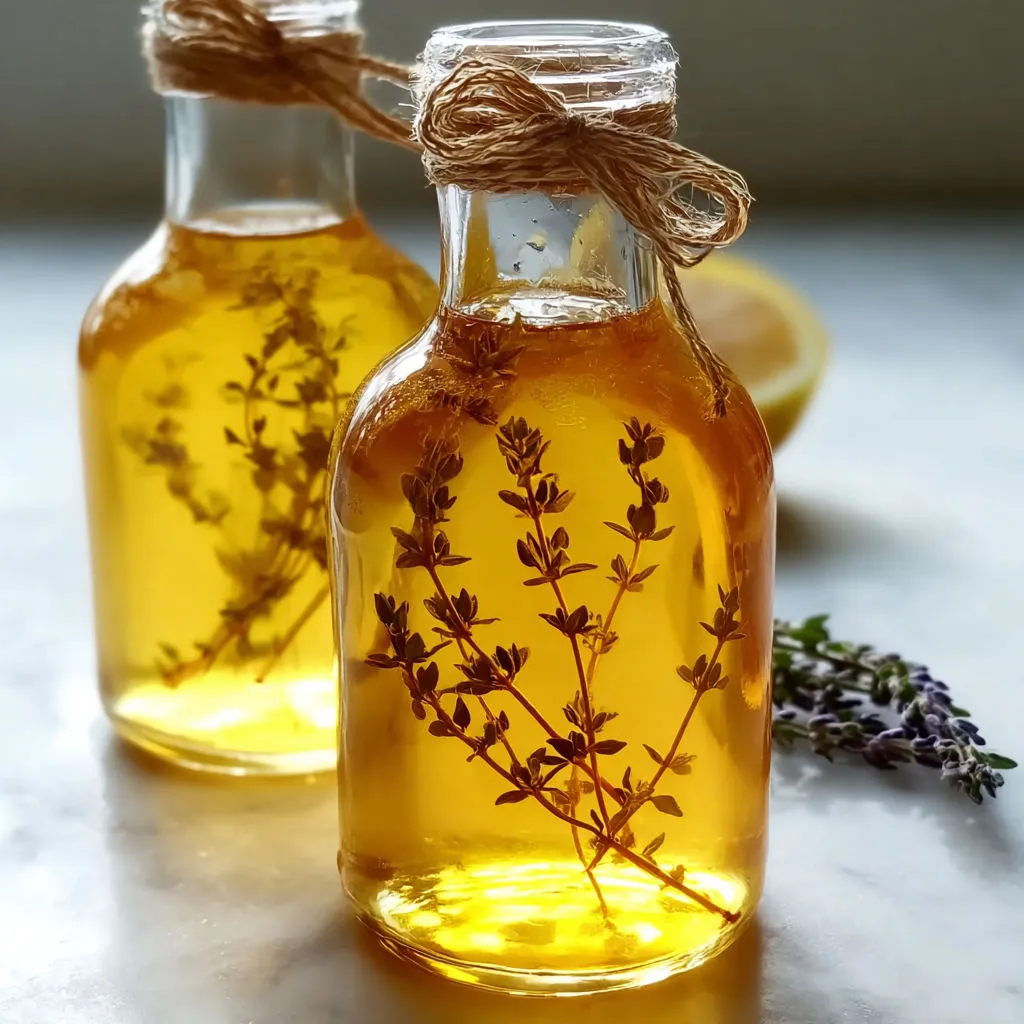 Sirop de thym maison, herbacé pour boissons et desserts.