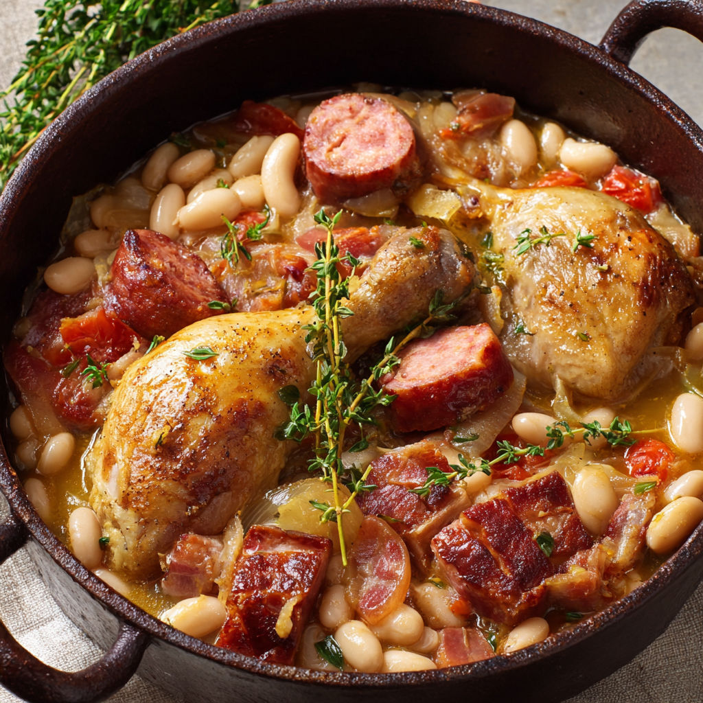 Cassoulet maison au poulet et saucisse, comme chez mamie.