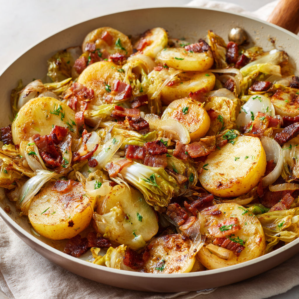 Belle poêlée aux endives pommes de terre lardons, fondante à souhait.