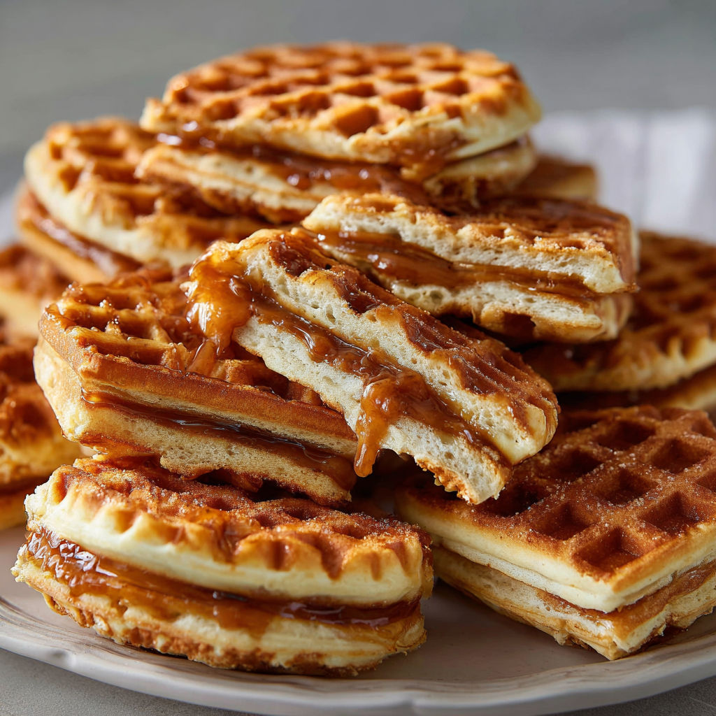 Gaufres flamandes traditionnelles avec beaucoup de crème à la cassonade à l’intérieur.