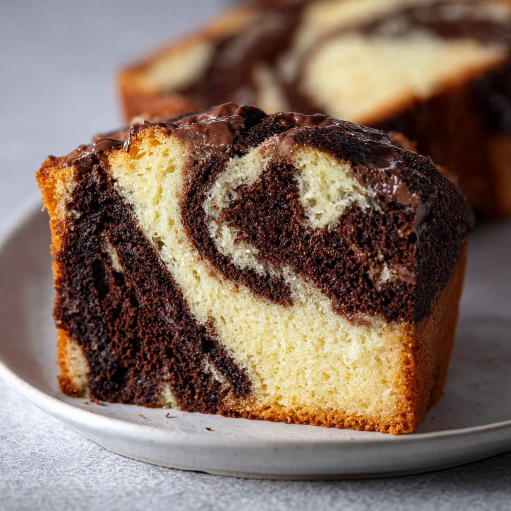 Une part de marbré vanille chocolat super moelleuse et toute simple à faire.
