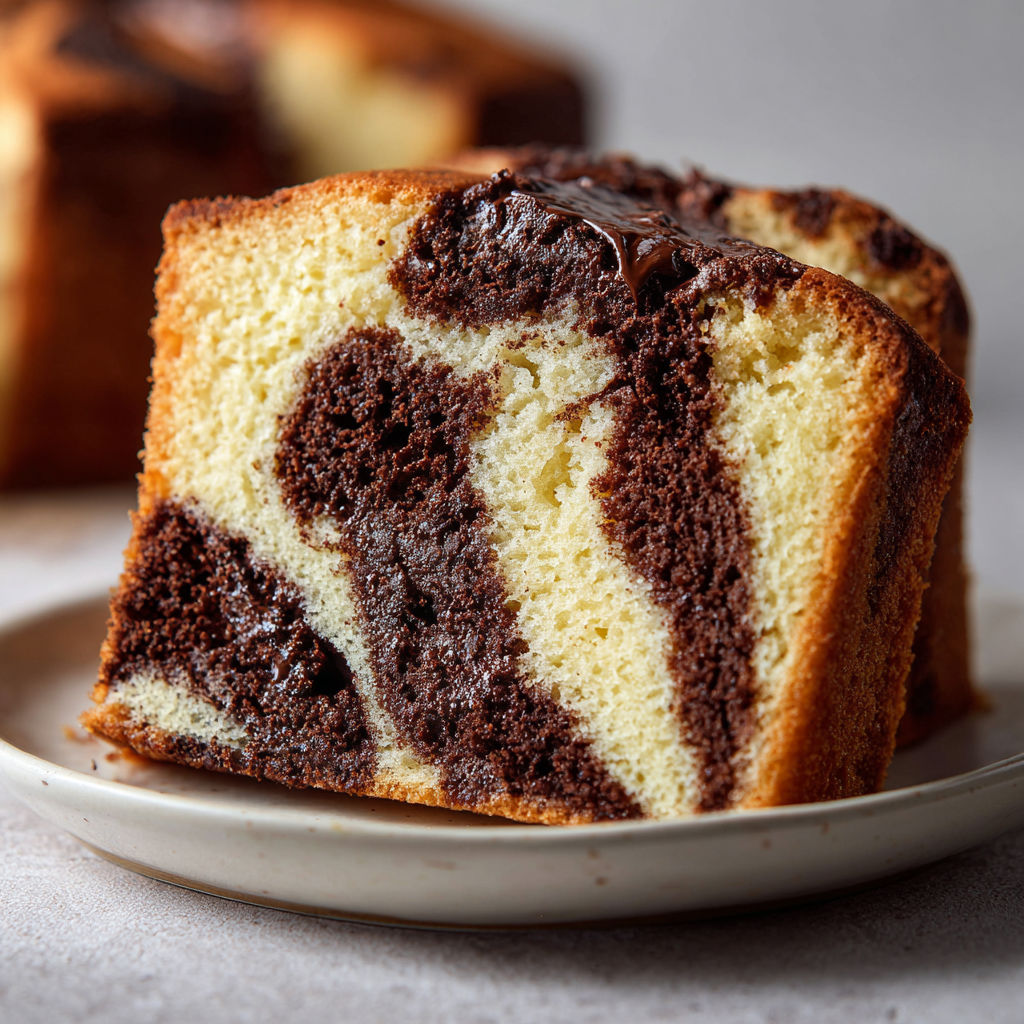 Gâteau marbré hyper moelleux vanille chocolat parfait au goûter ou en dessert.