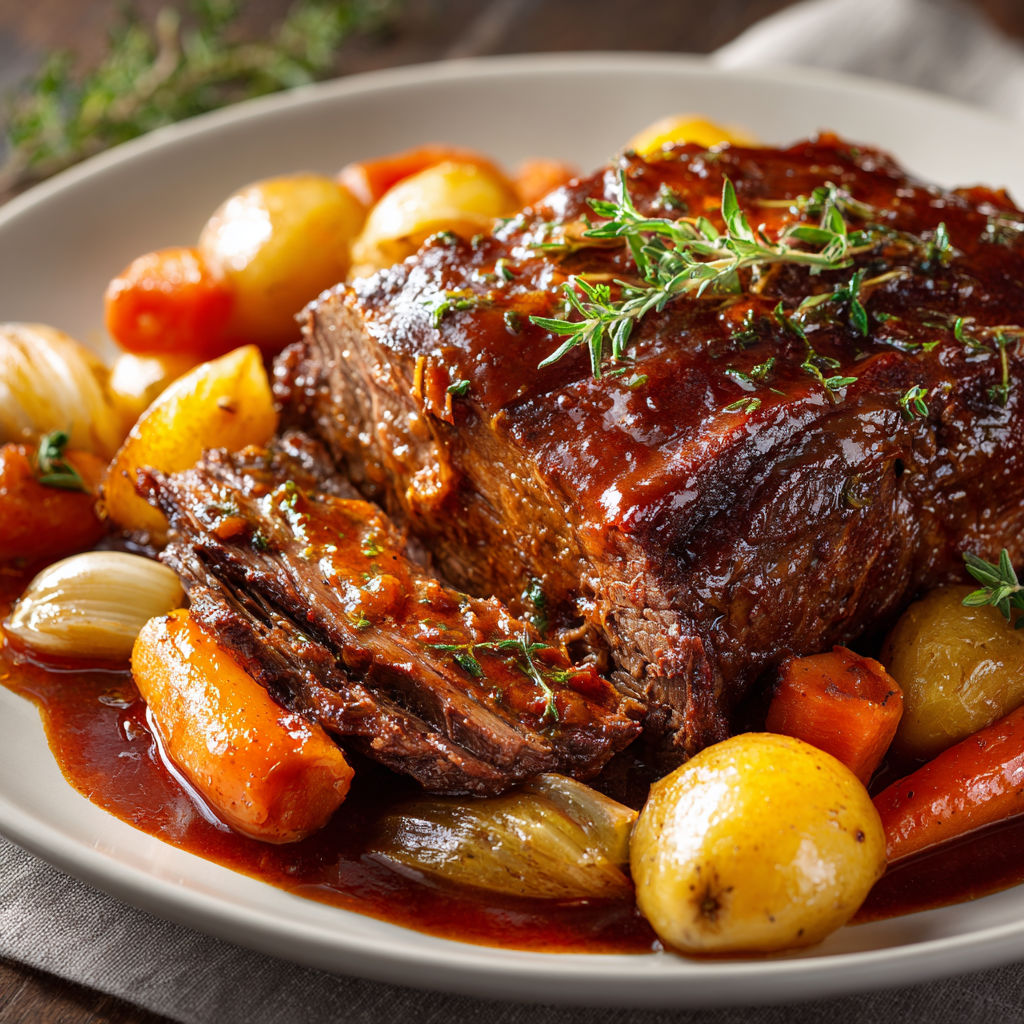 Bœuf au vin rouge et légumes mijotés, tout en gourmandise de famille.