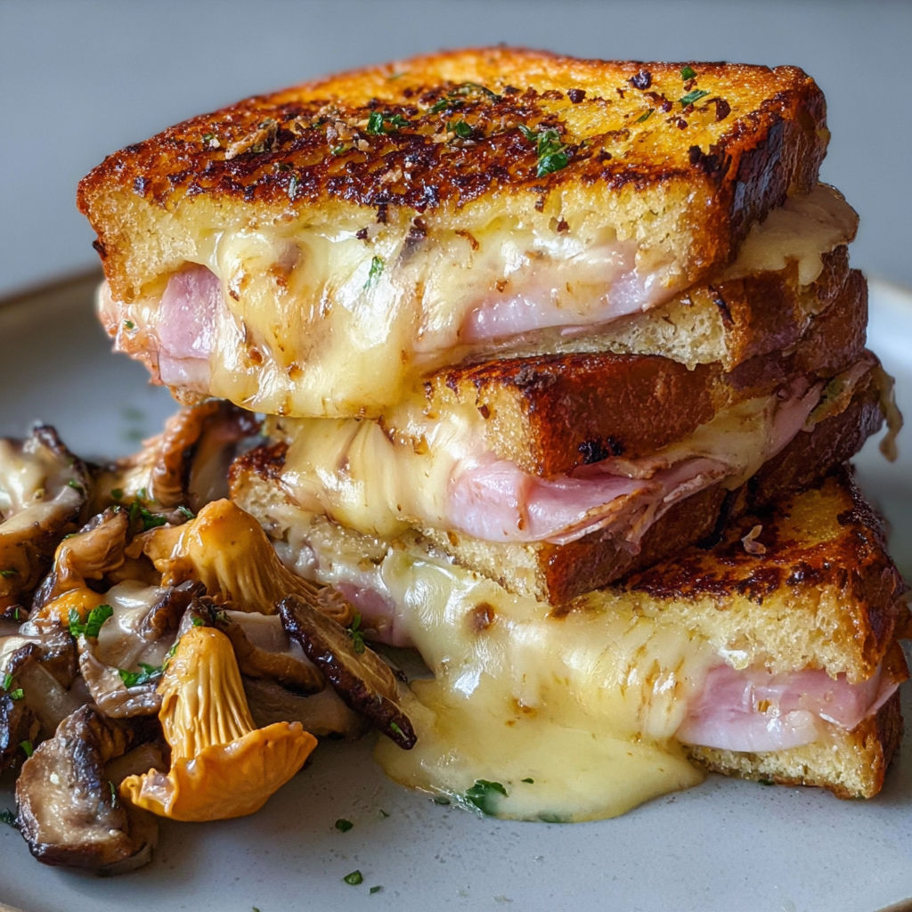 Pain perdu façon croque au jambon à la truffe et cœur coulant de comté.
