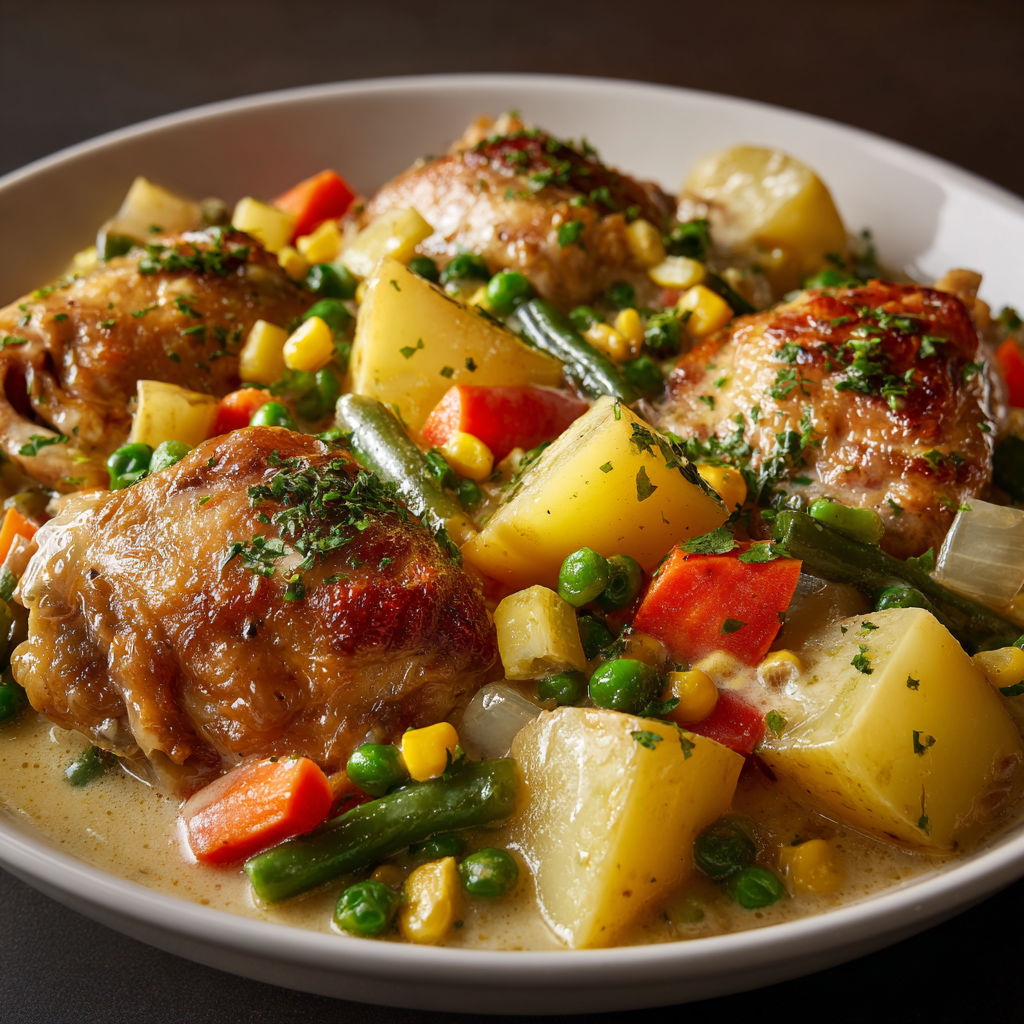 Un plat gourmand de poulet et légumes colorés comme des carottes et courgettes sur la table.
